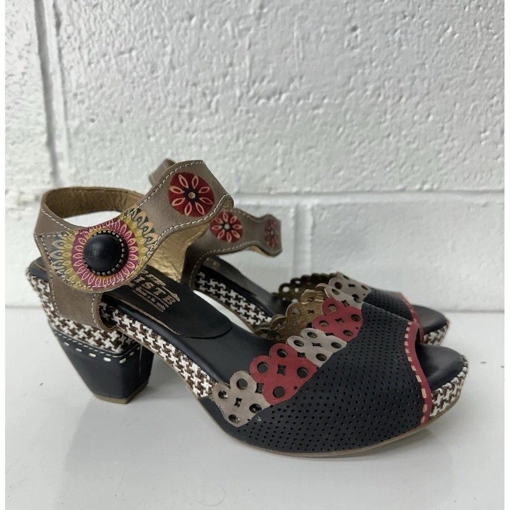 L'Artiste by Spring Step Jive Leather Floral Open Toe Slingback Heels 38 US 7